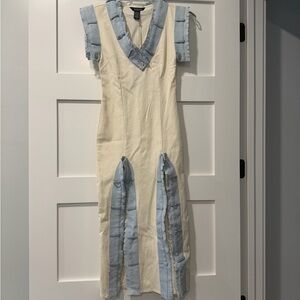 Elegant Cream and Blue Midi Dress